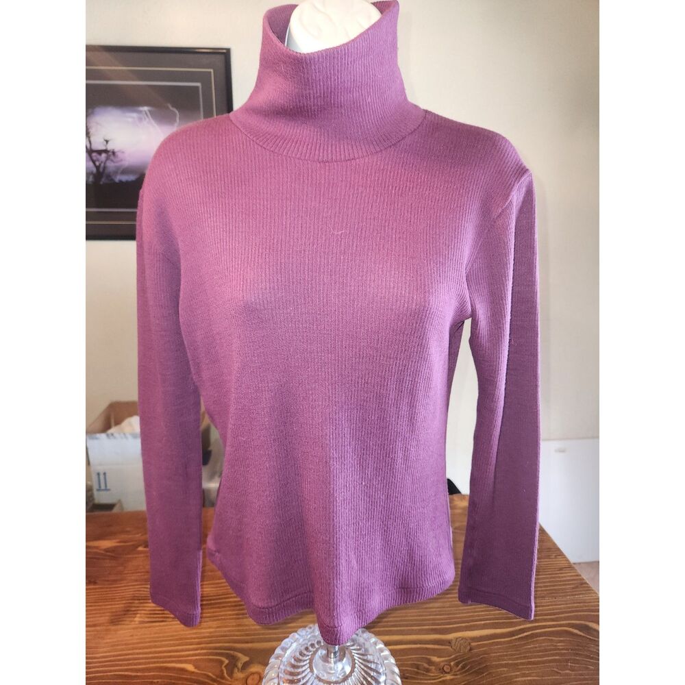 Vintage Upper Level Purple Turtleneck Sweater Size M Medium Ribbed Knit Retro